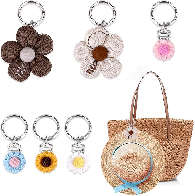 6 Pcs Flower Hat Clips for Travel on Bag Non-Magnetic Secure Hat Holder with PE Pad Waterproof Resin & Fabric Cute Travel Accessories for Women Backpack Luggage Beach