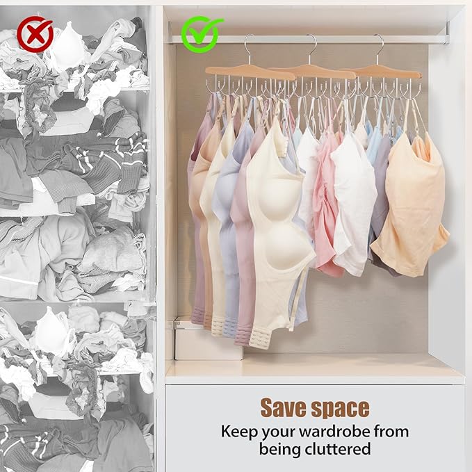 VWV 4-Pack Bra Hangers and tie Hangers with 48 Hooks and 360° Rotating Design, Perfect for Dormitories and Apartments, Perfect for Storing Vests, Hats, Ties, Scarves, etc.