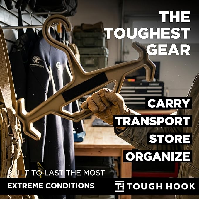 Tough Hook Original ID Heavy Duty Identification Hangers –The Superhero of Hangers USA Made,Anti-Slip Tactical Hanger for Police Gear,Scuba Gear,Wetsuits & Dive BCD, 200-lb Cap with ID Strip,1 Black