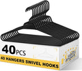 Quality Hangers Heavy Duty Black Plastic Hangers 40-Pack with Swivel Hook | 7mm Thick Non Slip Coat Hangers with Accessory Bar | Ideal Clothes Hangers Plastic for Everyday Use | 17 Inches (40, Black)