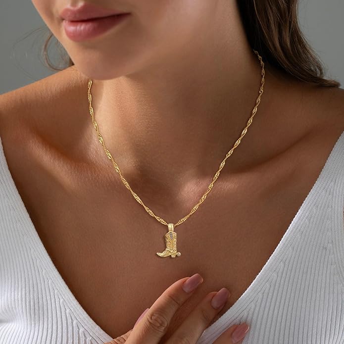 Chunky Gold Necklace for Women Gold Evil Eye Cowboy Pendant Necklace Dainty Paperclip Chain Vintage Luck Amulet Choker Necklaces Celestial Jewelry Gift
