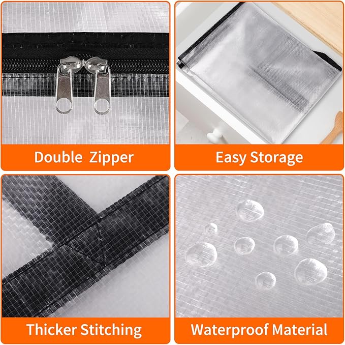 4 Pack Clear Storage Bags for Comforter, Clothes & Bedding, Plastic Blanket Storage with Zipper and Handle, Moving Bags, Closet Organizer and Under-Bed Storage (90L)