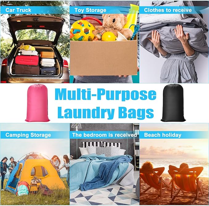 Nuogo 20 Pcs Laundry Bag Washable Travel Laundry Bags with Drawstring Lock Closure Large Heavy Duty for Camping Tent Blankets Dirty Clothes Yarn Fabric Storage, Multi Use (Black, Pink)