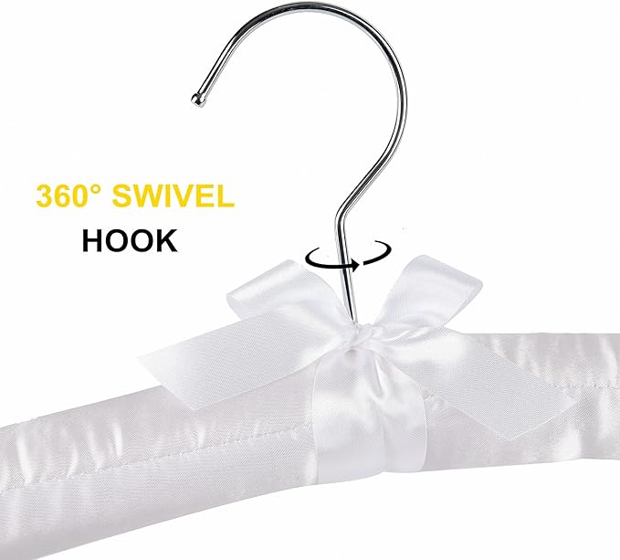 Amber Home 10 Pack 17 Inch Large White Satin Padded Hangers for Women Clothing, Anti Slip Cushioned Hangers for Sweaters, Wedding, Delicate Cashmere