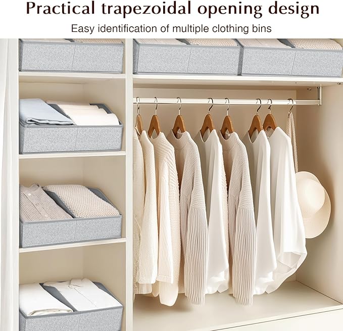 Closet Organizers and Storage Bins - 4 Pack Collapsible Divided Trapezoidal Cube Storage Bins Baskets with Orange Handle for Organizing Clothes Blankets, Toys, Books, Towels(Ant Gray)