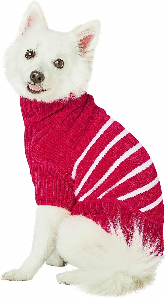Blueberry Pet Cozy Soft Chenille Classy Striped Dog Sweater in Hot Pink, Back Length 18", Pack of 1 Clothes for Dogs