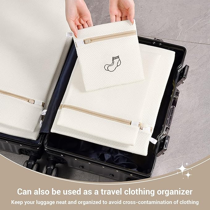 6PCS Logo Category Double Thickened Fine Mesh Laundry Bag Set with Zipper (Hosiery + Shirt + Dress + Jacket + Pants + Bra Bag)