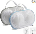 2 Pack Large Bra Wash Bag with Hooks, 3D Mesh Laundry Mesh Bag for Lingerie and Delicates, Zippered Underwear Laundry Bag, Gray & Blue