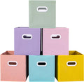 Stero Fabric Storage Cubes Bins, 11 inch Fun Colored Foldable Storage Baskets with Dual Plastic Handle for Home, Kids Room, Closet and Toys Organization, Multi Colored, Set of 6