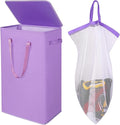 Odonata 75L Slim Laundry Hamper with Lid,Large Foldable Laundry Basket with Removable Bag and Handles Tall Collapsible Dirty Clothes Basket Great for Bedroom, Bathroom, Dorm, College,RV.(Purple, 75L)