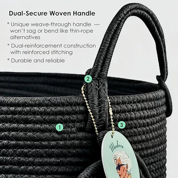 Modern Granny Large Cotton Rope Laundry Hamper 15x20 Inch Dual Secure Woven Handle for Living Room Closet Clothes Blanket Organization