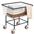 Extra-Large Rolling Laundry Cart with Wheels Holds 4 Washer Loads, Wire Laundry Basket, Heavy-Duty Steel Storage Basket with Galvanized Finish, for Commercial or Home Laundry