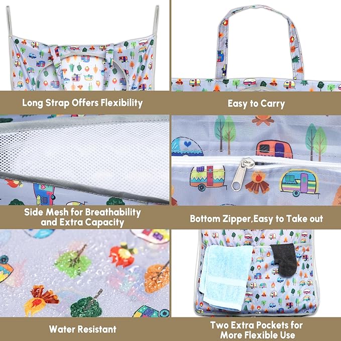 Kay&J Hanging Laundry Hamper, with Side Mesh for Extra Large Capacity, Handy RV accessory and Camper Decor, 32x19 Inch, Over the Door Laundry Bag