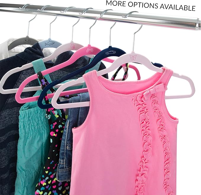 Simplify 25 Pack Kids Velvet Hangers | Slim | Non-Slip Design | Space Saving | Childrens Clothes | Shirts | Pants | Dresses | Baby Nursery | Closet Storage & Organization | White