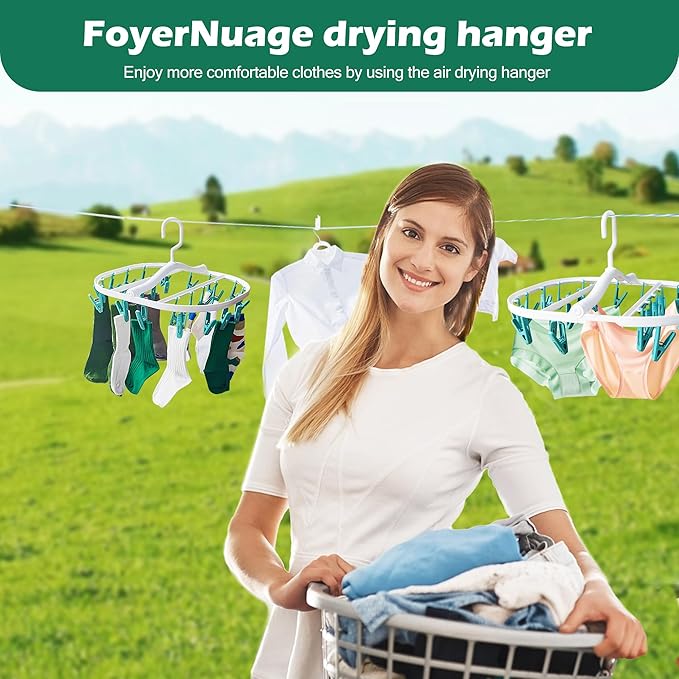 Premium Plastic PP Drying Hanger, Anti-Rusty Drying Rack for Clothes, Socks, Lingeries, Delicates, Drying Hanger with 24 Clips for Baby Clothes, Towels