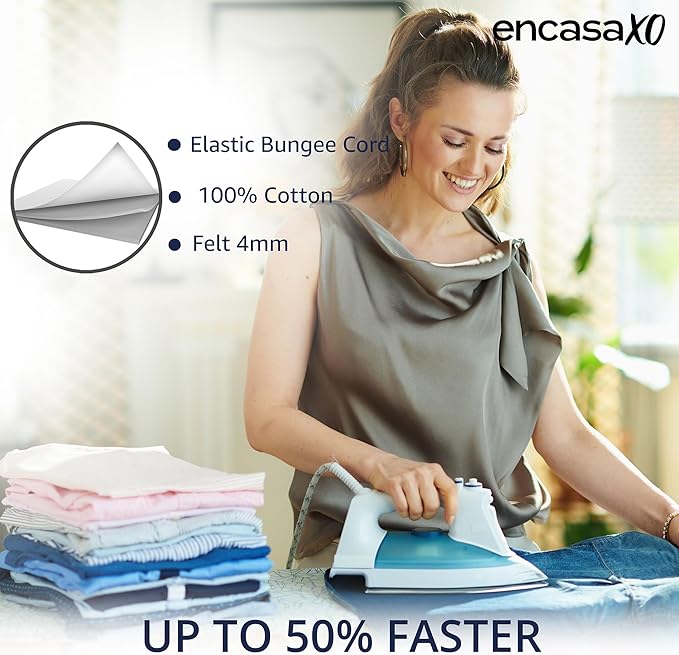 Encasa XO Ironing Board Cover and Pad - Thick 4mm Felt, Heat & Scorch-Resistant, Fits Standard Large Boards 54"x15", Elastic Bungee Cord Tightening, Easy Fit, Stain-Safe Dye, Multistripe