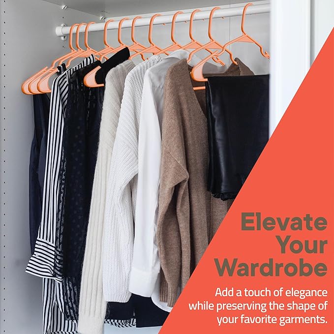 Plastic Clothes Hangers – Heavy Duty Hanger Set, for Organizing Clothes, Dresses, and Coat, Holds Up to 5 lbs, Space-Saving Hangers with Non-Slip Shoulder Grooves, Pack of 120, Orange