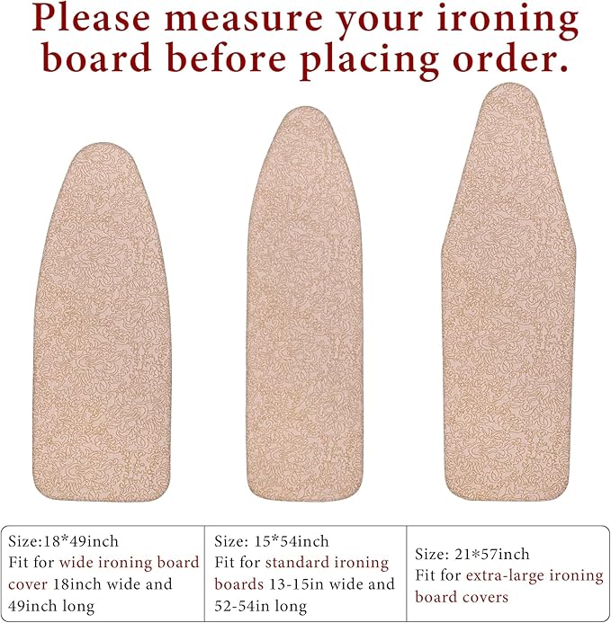 Extra-Wide Ironing Board Cover and Pad Replacement with Scorch and Stain Resistant Thick Padding and Elasticized Edge 18" x 49" Ironing Board Covers 4 Fasteners and 1 Protective Scorch Mesh Cloth