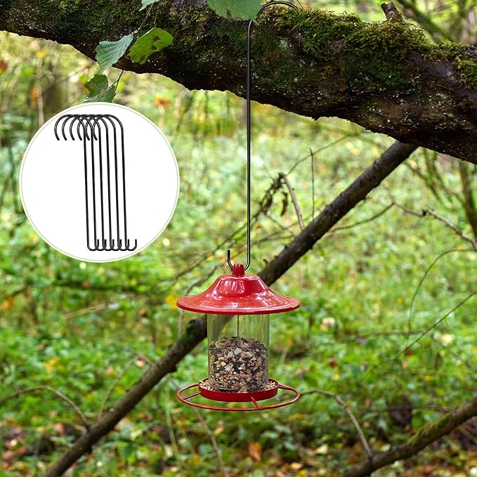 6 Pack 24 Inch Long S Hooks for Hanging Plants, Heavy Duty Metal Tree Branch Hangers Extenders for Bird Feeders Flower Baskets Wind Chimes Black Vinyl Coated Garden Hook