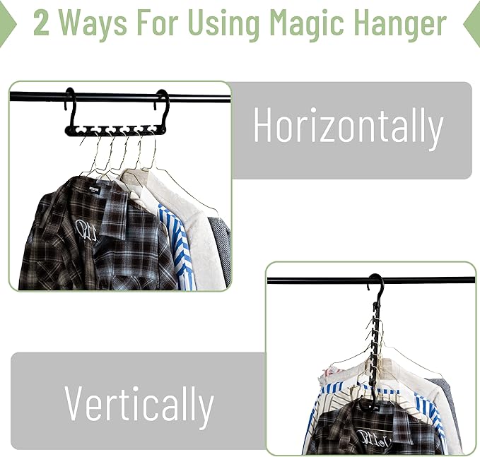 Mr. Pen- Space Saving Hangers for Clothes, 20 pcs, Black, Plastic Multi Clothes Hangers Space Saving, 6 Slots, 360° Rotating Hooks (Pack of 2)