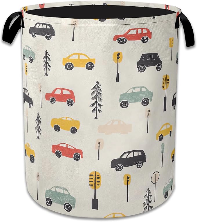 Cartoon Car Laundry Basket Collapsible Laundry Hamper Oxford Clothes Toy Storage Bin for Bathroom Bedroom Room Decor 16 X 20.8 Inch