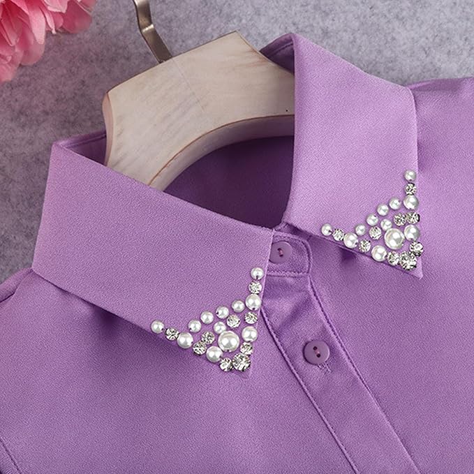Chiffon Beading Half-Shirt Blouse Detachable Lace Fake Collars Dicky Collar Faux Collar for Women Girls