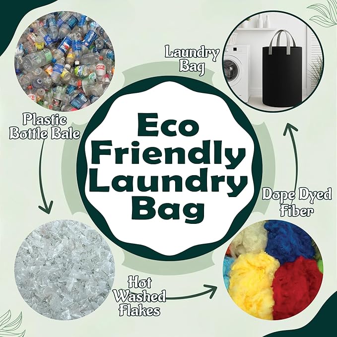 90L Laundry Basket, RECYCLED FROM 40 PLASTIC BOTTLES, Laundry Hamper, Storage Basket, Eco-Friendly Round Laundry Bag with Handles for Dirty Clothes, Toys, Nursery, Dorm (Black)