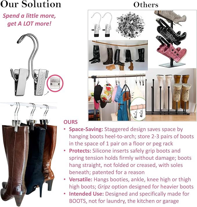 Original Boot Hanger - Shoe Storage Space Saver (Set of 3); Boot Hanger, Holder, Clips, Storage (Black)