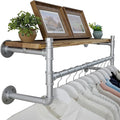 WEBI Wall Mounted Clothes Rack with Shelf,32" Industrial Pipe Clothing Rack with Shelf with Hanging Rod,Heavy Duty Iron Garment Rack Bar,Retail Display Clothes Rod for Laundry Room,Closet,Silver