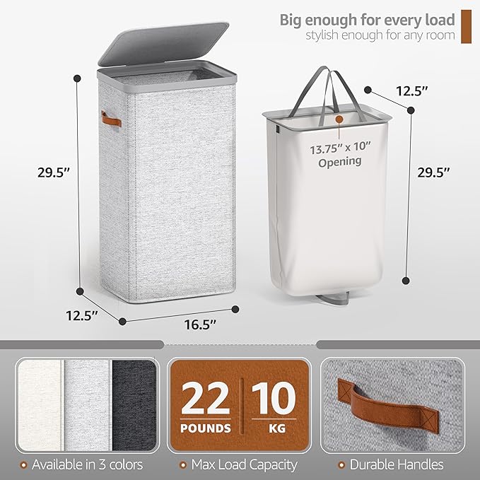 Sorbus Laundry Hamper with Lid - Collapsible Fabric Laundry Basket with Handles and Removable Laundry Bag – 26.5 Gallon (100 L) Dirty Clothes Hamper for Bedroom, bathroom and dorm - 2 Pack (Gray)