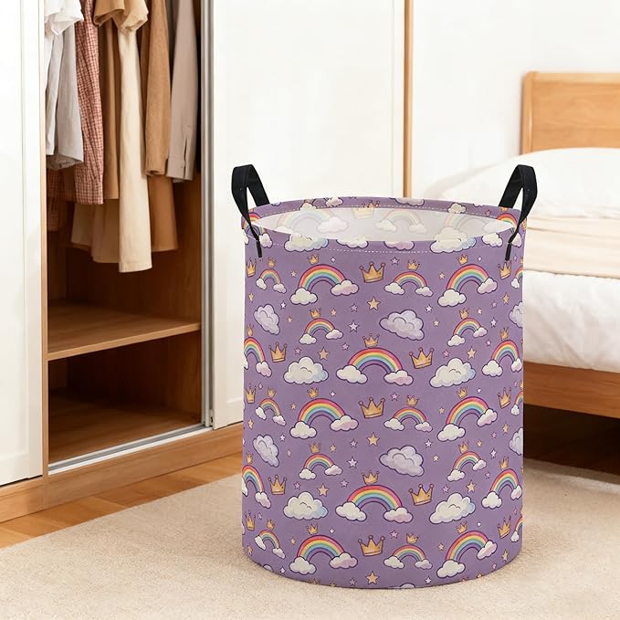 ESSME Kids Laundry Basket,Rainbow Hamper Collapsible Canvas Waterproof Storage Bin for Boys, Cute Hamper,Gift Baskets(Rainbow)