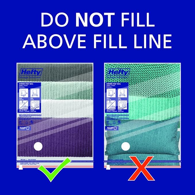 Hefty Shrink-Pak - 2 Medium, 2 Large, 2 XL Vacuum Seal Storage Bags – Space Saver Bags for Clothing, Pillows, Towels, or Blankets, 6 Pc Set