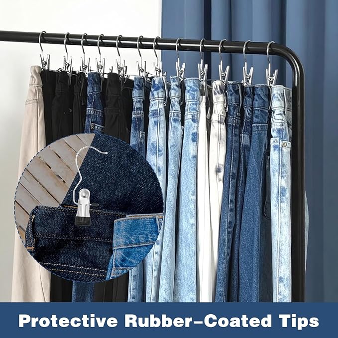 100 Pack Hanger Clips, Heavy Duty Laundry Hooks with 360° Rotation - Space Saving Clothes Pins for Closet, Boots, Pants, Hats, Towels (Silver)