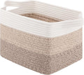 OIAHOMY Woven Storage Basket for Shelves, Rectangle Cotton Rope Baskets for Organizing, 13 x 10 x 9 in, Storage Bins for Dog Toys,Towel,Books,Gift, Gradient Brown
