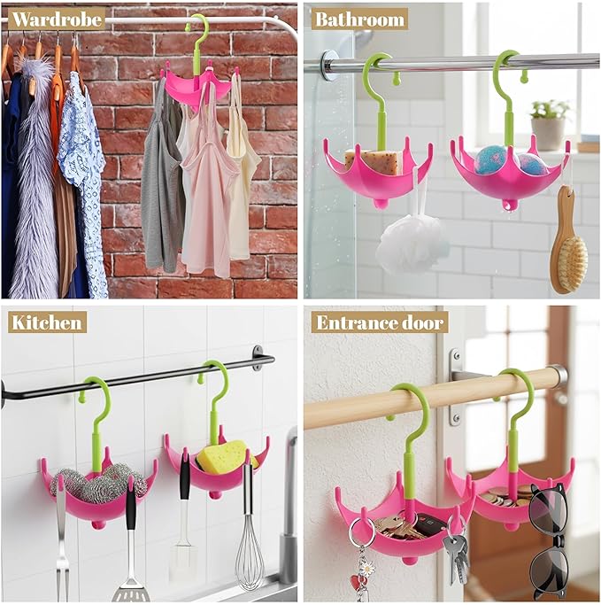 Colorful Umbrella Hook Hanger - 2Pcs Key Belt Bra Hanger Holder Stackable Closet Organizer for Bag Purse Scarves, 360° Rotating Space Saving Hooks for Home Kitchen Bathroom Living Room
