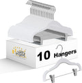 Quality Kids Children Plastic Non Velvet Non-Flocked Thin Compact Skirt Pant Coat Hangers with Metal Clips for Skirts Blouses 360° Swivel Hook, Jacket, Shirt, Legging, Suit Hangers (Cream White, 10)