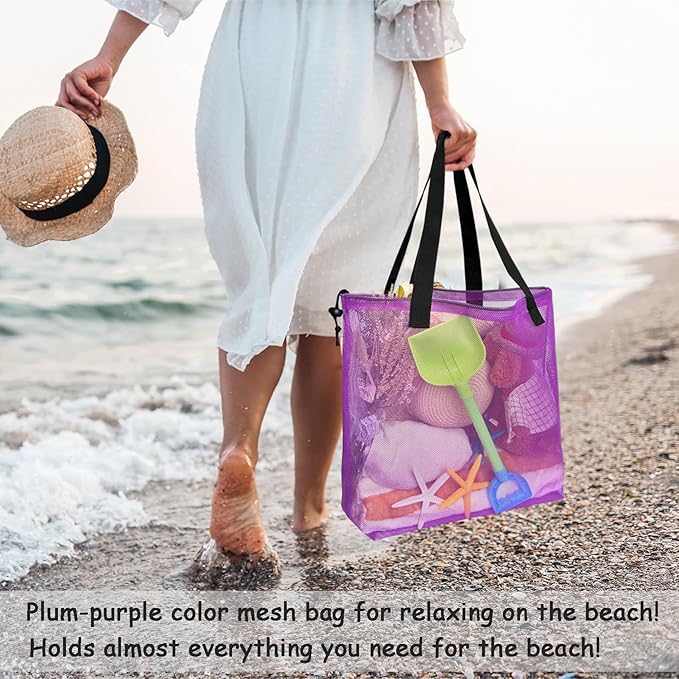 Reusable 4Pack Colorful Mesh Beach Tote Bags,Mesh Shopping Bag With Drawstring For Travel,Toys,Gift Or Laundry … …