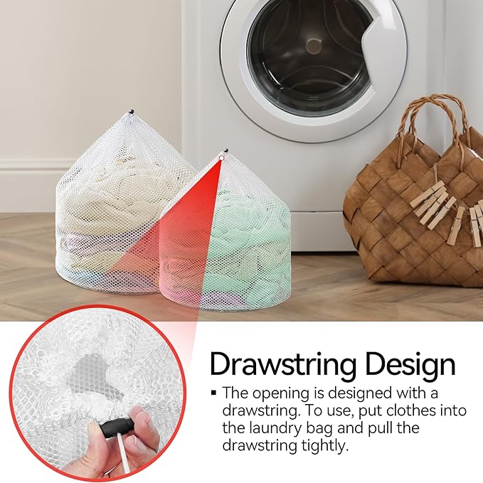 3Pcs Laundry Mesh Wash Bags, Drawstring Net Laundry Bag for Washing Machine, Mesh Laundry Wash Bags for Home Dorm Hotel Travel Use