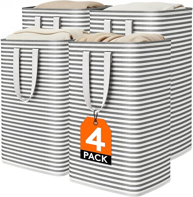 Lifewit 4 Pack Laundry Hamper Large Collapsible Laundry Baskets, Freestanding Waterproof Clothes Hamper with Easy Carry Handles in Laundry Room Bedroom Bathroom College Dorm, Black, 4 x 80L