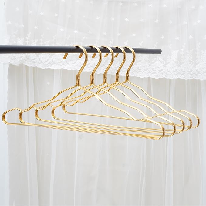 WEYANG Clothes Hangers Metal 20 Pack,Smooth Surface Shirt Dress Hanger,Durable Heavy Duty Coat Hangers,Gold Aluminum Suit Hangers,16.5” Standard Hangers for Jacket Trouser Pant Slack, JinSe-YJ-20
