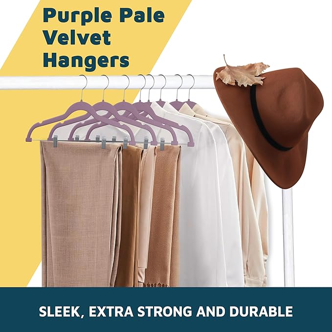 Lifemaster Velvet Skirt Hangers – with Adjustable Clips, 360 Degree Swivel Hook, and Non-Slip Shoulder Notch, Holds Up to 10 lbs, for Organizing Skirt, Pants, Dress, and Clothes, Pack of 10, Purple