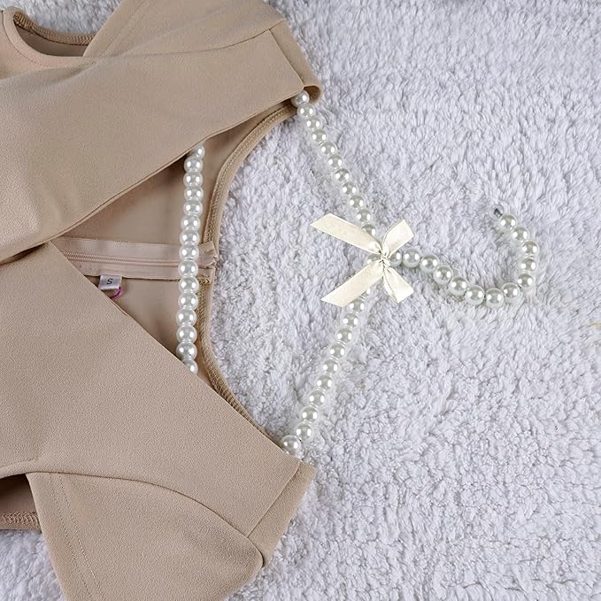 5 Pack Pearl Clothes Hangers, Elegant Bridesmaid Hangers, Closet Coat Storage Organizer Bowknot Standard Wedding Hangers (White)