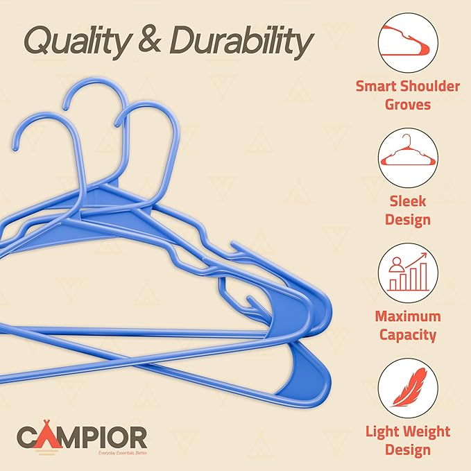 Plastic Clothes Hangers – Heavy Duty Hanger Set, for Organizing Clothes, Dresses, and Coat, Holds Up to 5 lbs, Space-Saving Hangers with Non-Slip Shoulder Grooves, Pack of 120, Blue