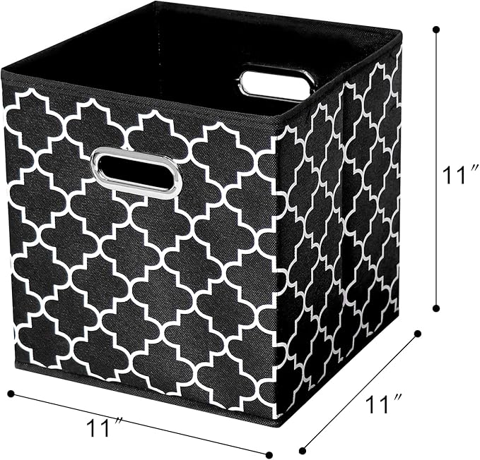 11 Inch Cube Storage Bins , Fabric Cube Organizer Bins with Handle, Foldable Cube Bins for Cloth or Accessary Storage, 11x11x11 Set of 3 (Black Light)