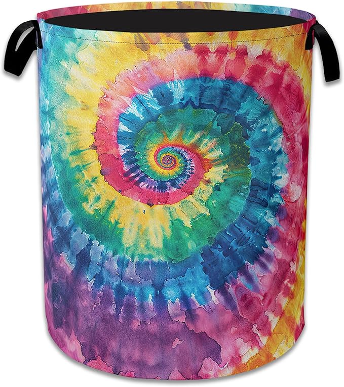 Tie Dye Laundry Basket Collapsible Laundry Hamper Clothes Toy Storage Bin for Bathroom Bedroom Room Decor 16" X 20.8"
