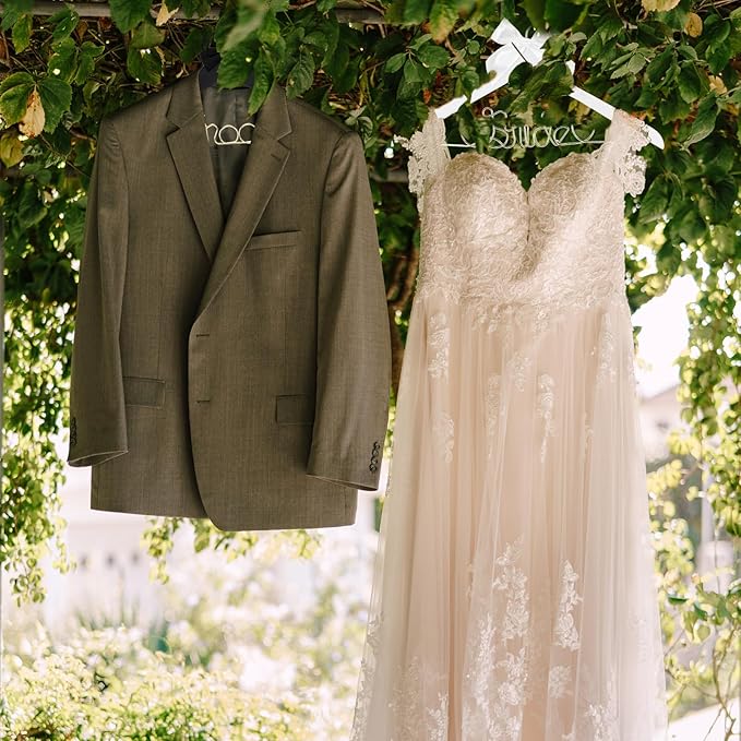 2 Pcs Wire Bride Hanger and Groom Wedding Wooden Hanger with Letter and Bow Tie for Tuxedo Suit Bridesmaid Bridal Wedding Gift Bridal Party Shower