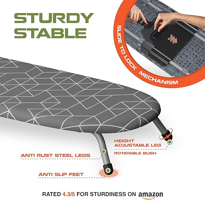 XABITAT Table Top Ironing Board with Wall Mount, D-Crease, Portable Space Saving Mini Laundry Room Iron Board, Foldable Small Ironing Board, Green