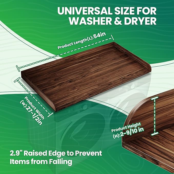 FlyGeneral Washer and Dryer Countertop, 27.5" x 54" Brown Quick-Install Washer and Dryer Countertop for Organizing The Laundry Room.