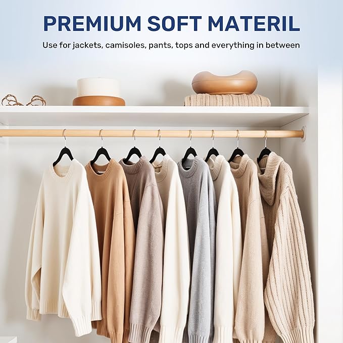YSSOA 50 Pack Velvet Hangers, Heavy Duty Coat Hangers with 360° Swivel Hooks, Non-Slip Clothes Hangers with Shoulder Notches, for Coat, Pants, Black