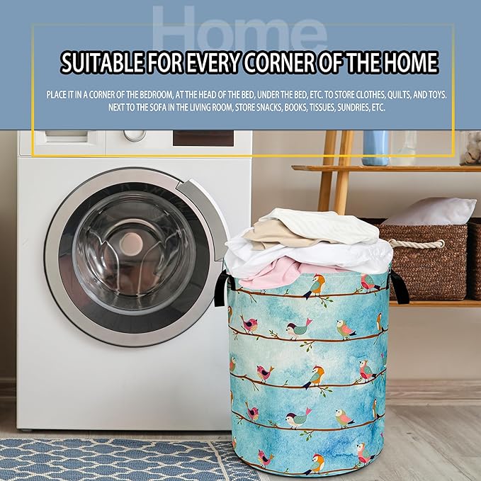 Cute Bird Laundry Basket Color Animal Foldable Oxford Cloth Funny Tote Bag Laundry Hamper Clothes Storage Bucket Toy Organizer For Bathroom/Laundry Storage/Bedroom 18.9x16.5 Inch
